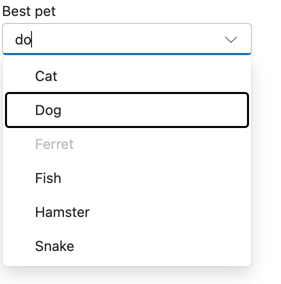 autocomplete-list concept on a Combobox component in UI Fabric.