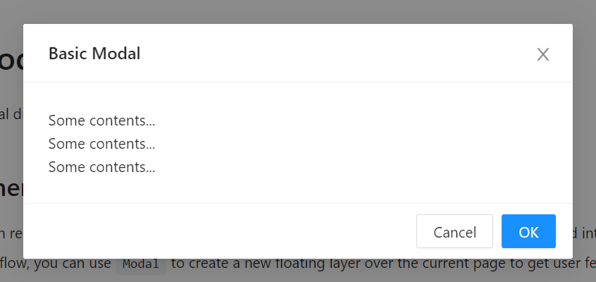 basic concept on a Dialog component in Ant Design.