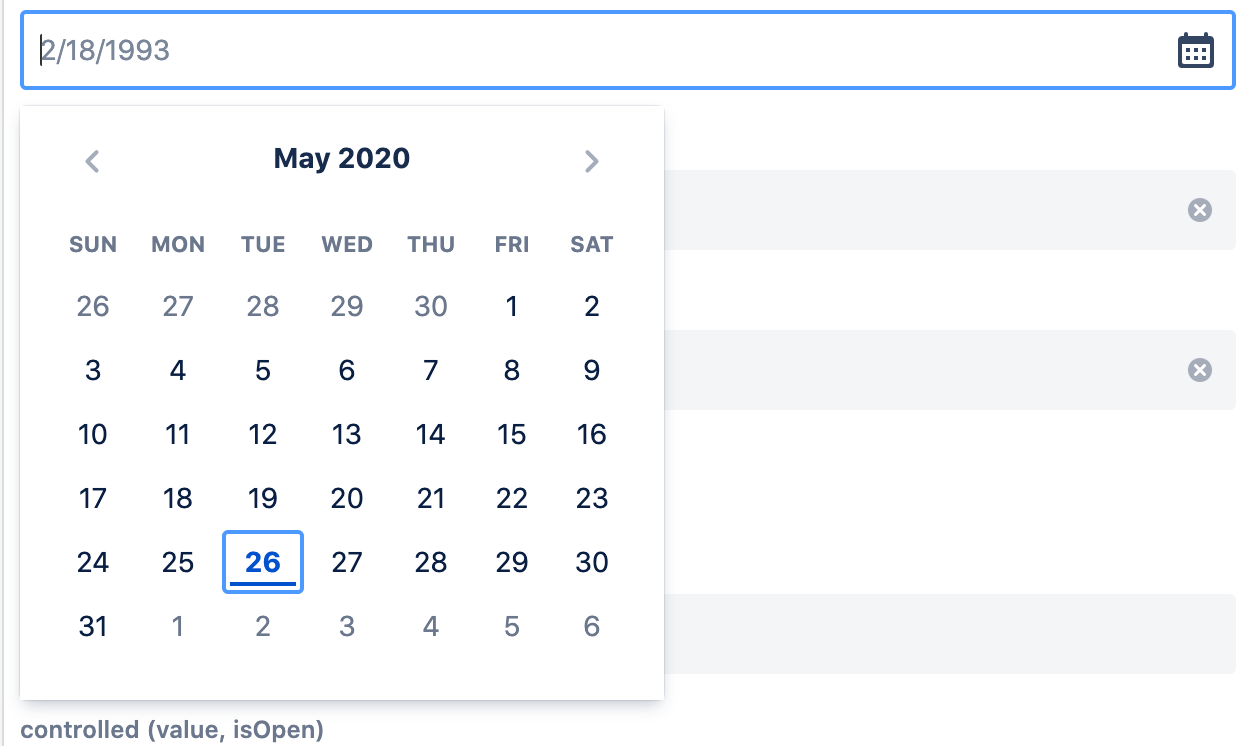 default concept on a Datepicker component in Atlaskit.