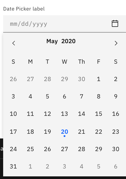 default concept on a Datepicker component in Carbon Design System.