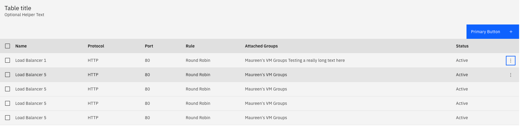 highlight concept on a Table component in Carbon Design System.