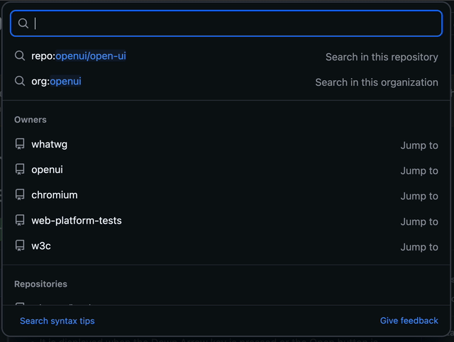 A video of the search box on the github website
