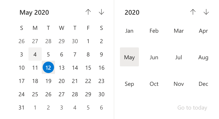side by side concept on a Datepicker component in UI Fabric.