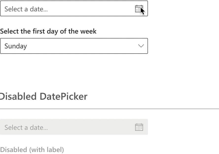 default concept on a Datepicker component in UI Fabric.