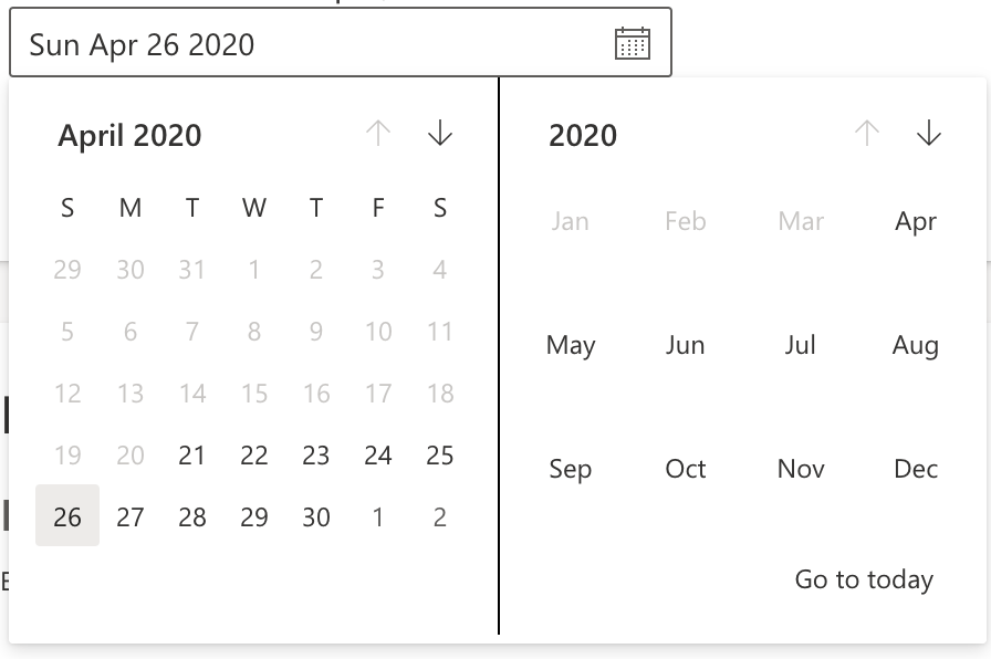 disabled dates concept on a Datepicker component in UI Fabric.
