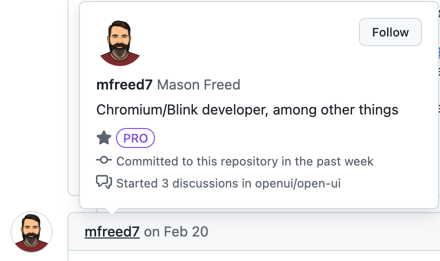 Github profile hovercard