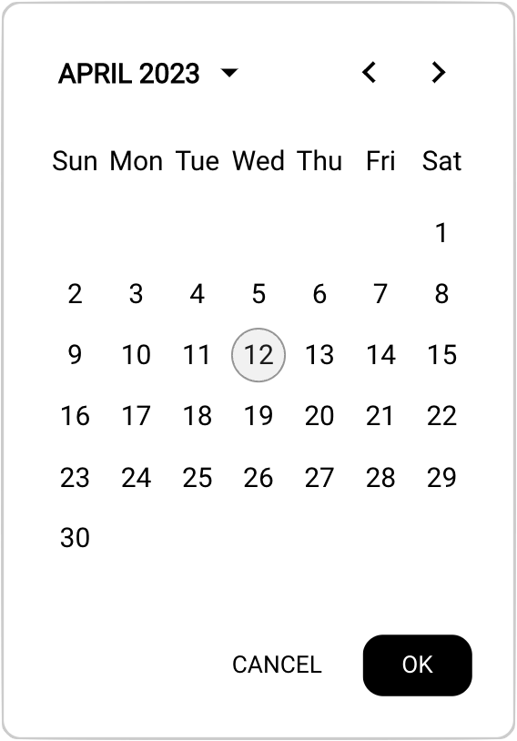 shape concept on a Datepicker component in GoodBarber Design System.