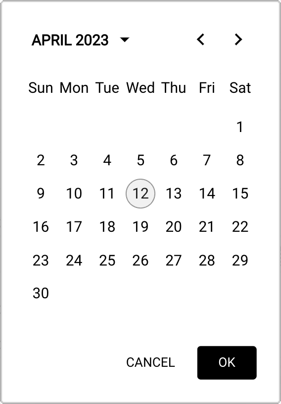 shape concept on a Datepicker component in GoodBarber Design System.