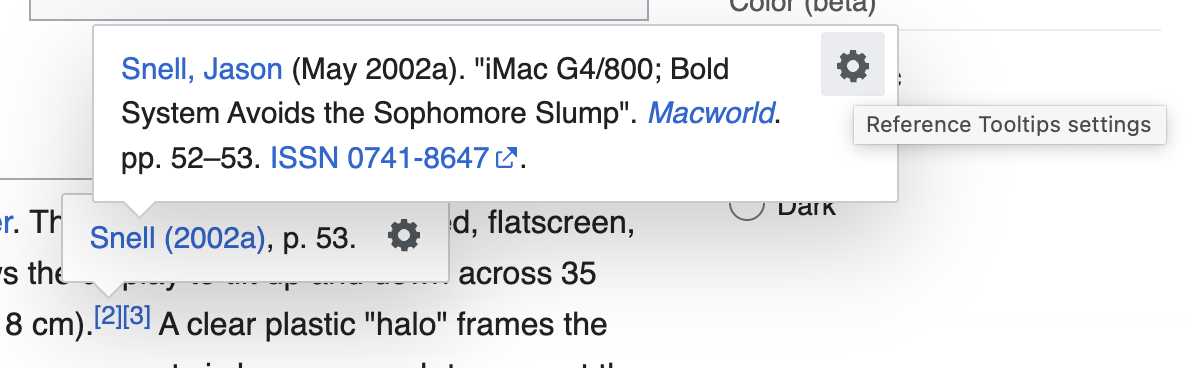Screenshot of nested hovercards and tooltips on Wikipedia