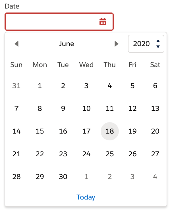 error concept on a Datepicker component in Lightning Design System.