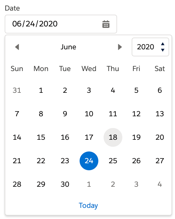 selected concept on a Datepicker component in Lightning Design System.