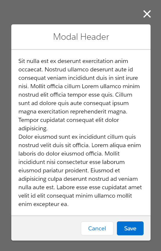 basic concept on a Dialog component in Lightning Design System.