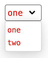 The rendering of a customizable select element with monospaced font and red colors
