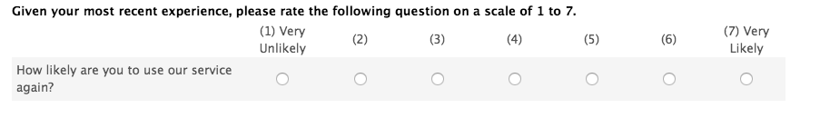 An horizontal table with a question in a row and the answers in each of its columns