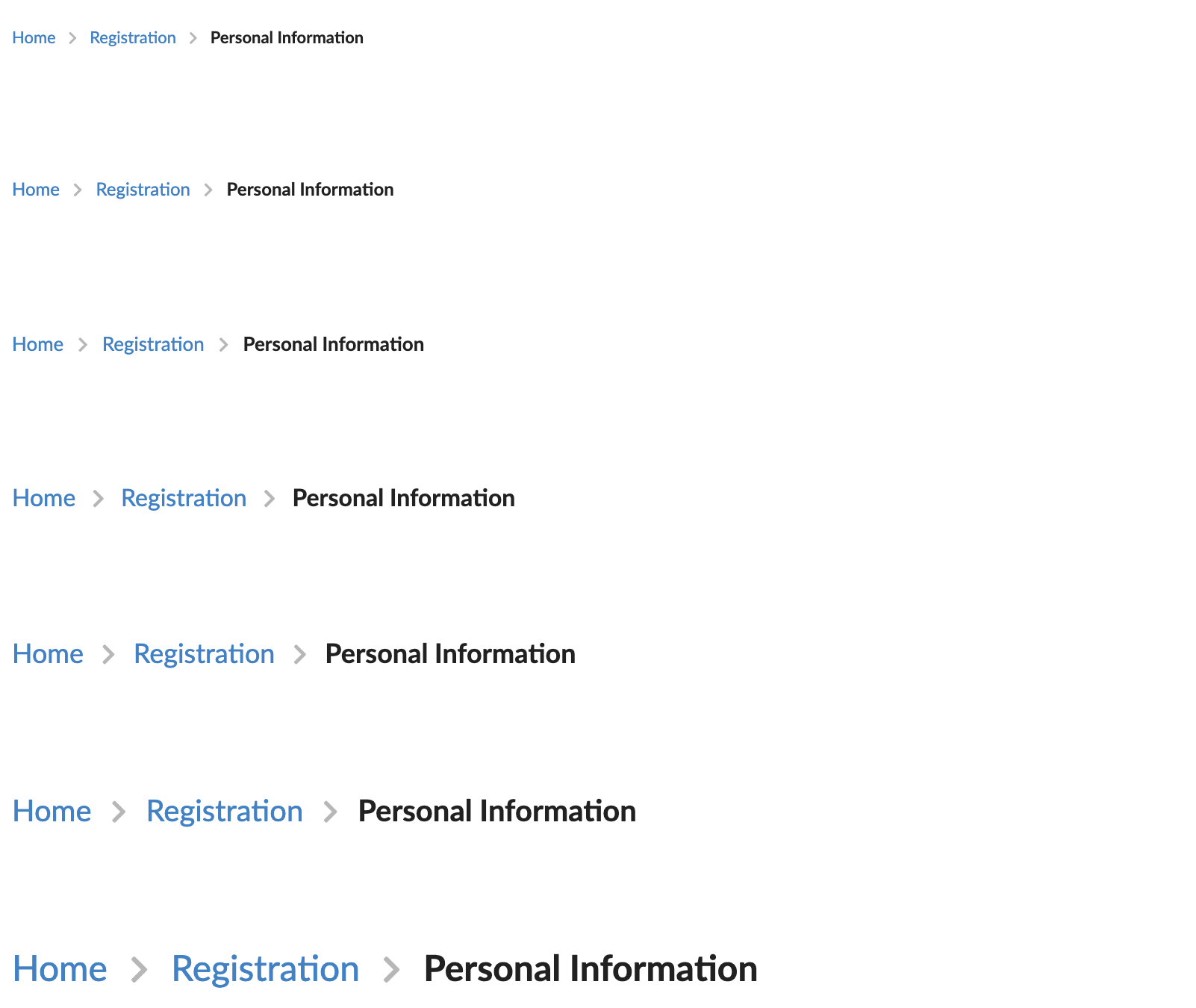 sizes concept on a Breadcrumb component in Semantic UI.