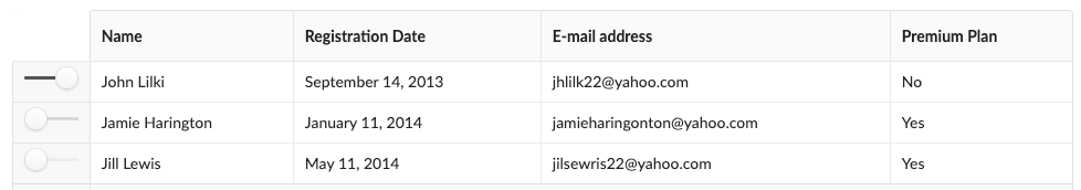 selected-rows concept on a Table component in Semantic UI.