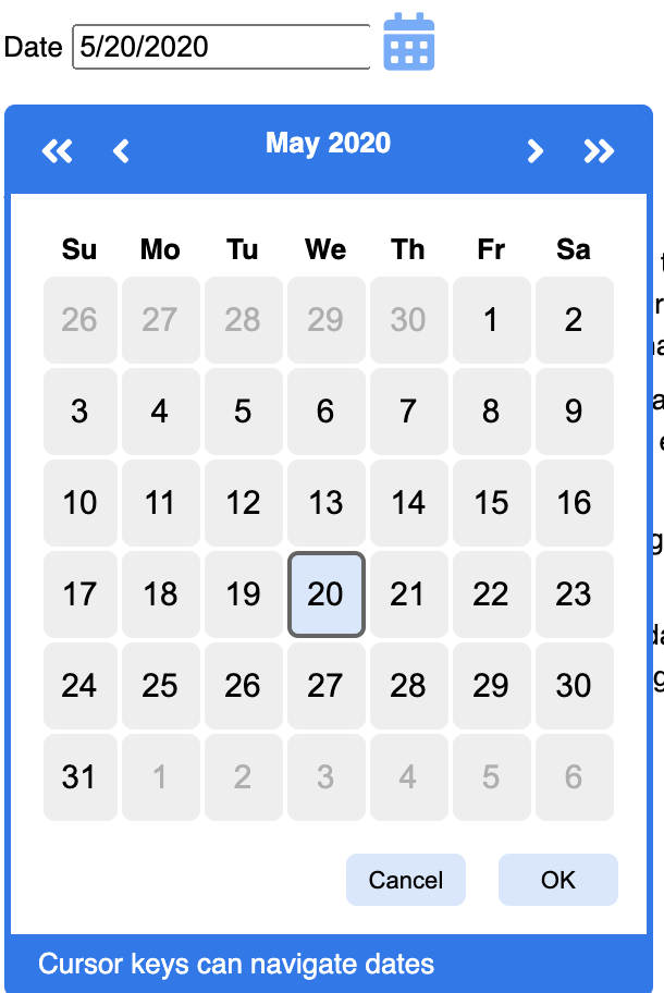 selected concept on a Datepicker component in WAI-ARIA.